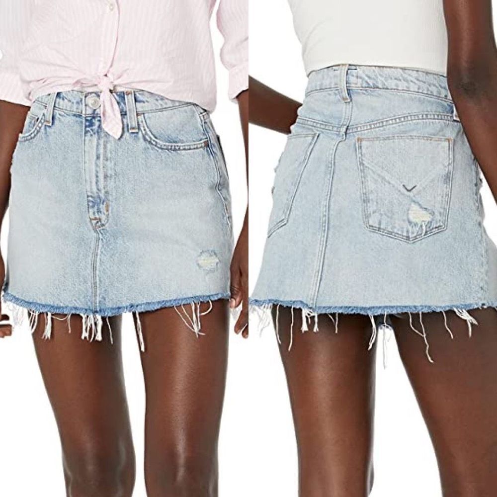 Hudson Vivid Denim Mini Skirt Raw Hem Light Wash High Rise Size 27